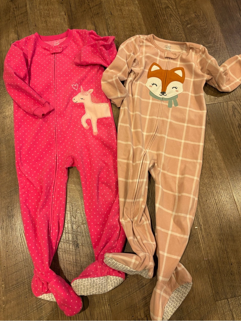 Carter's Pink Unicorn and Tan Fox Footed One-Pieces and Minnie nightgown